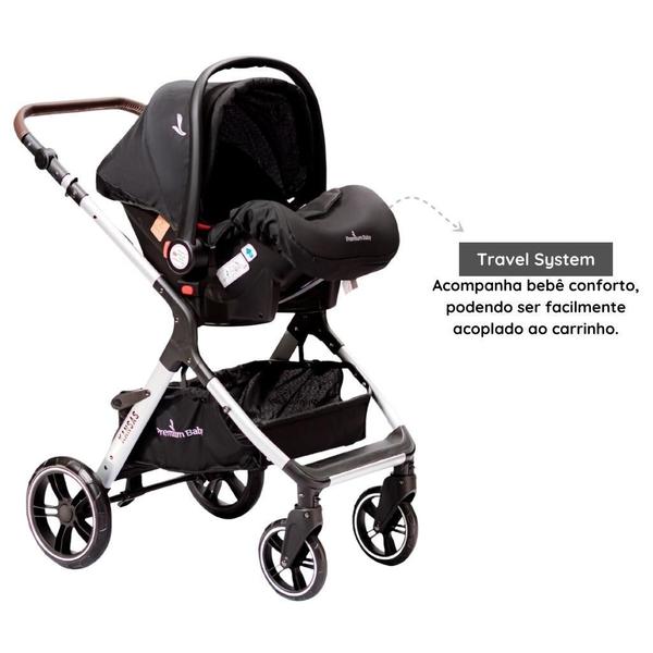 Imagem de Carrinho Kansas Silver Premium Baby Com Bebê Conforto E Base