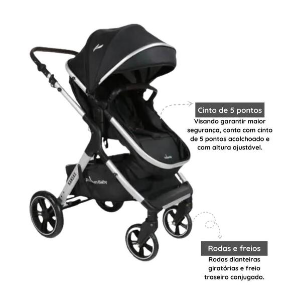 Imagem de Carrinho Kansas Silver Premium Baby Com Bebê Conforto E Base