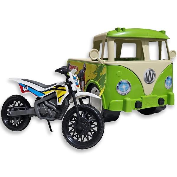 Imagem de Carrinho Kombica Grande Perua Com Moto Infantil Trail Verde