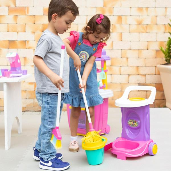 Carrinho Limpeza Infantil Vassoura Pá Cleaning Trolley Rosa - MARAL Imagem de Carrinho Limpeza Infantil Vassoura Pá Cleaning Trolley Rosa