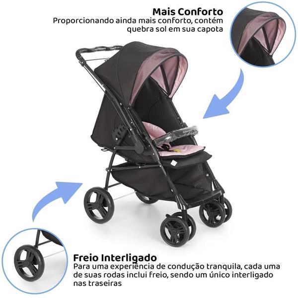 Imagem de Carrinho Maranello Ii Preto Rosa Com Bebê Conforto E Base