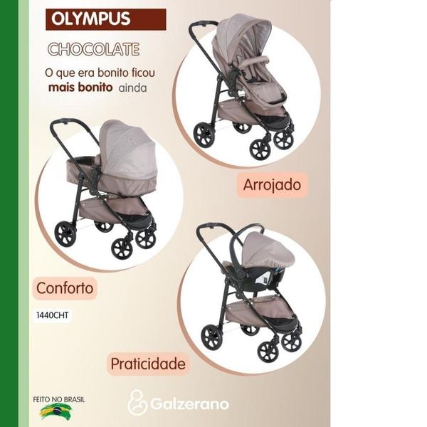 Imagem de Carrinho moises olympus + bebê conforto e base chocolate - galzerano