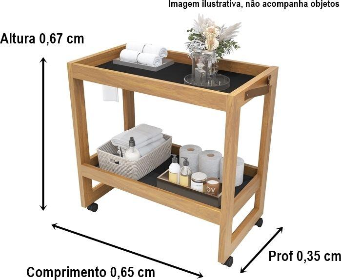 Imagem de Carrinho Multiuso com Rodizio Cozinha Banheiro Buffet Manicure Manu cor Preto - JM Casa dos Móveis