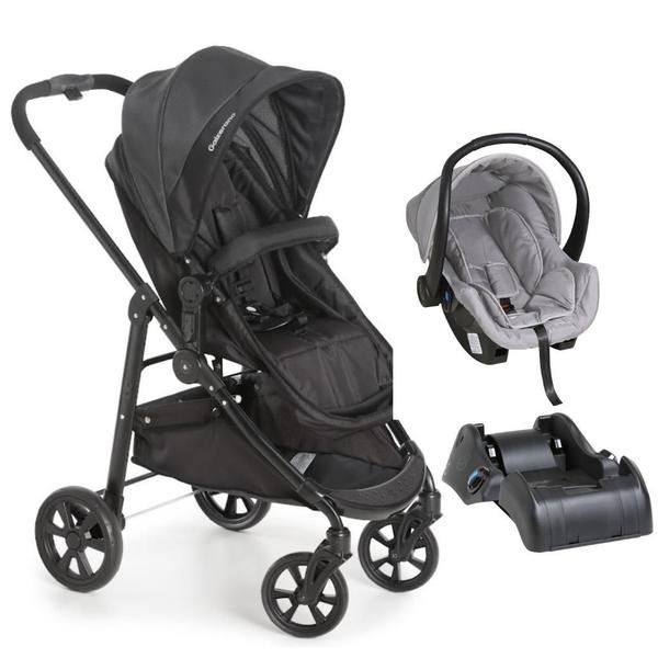 Imagem de Carrinho Olympus Black Com Bebê Conforto Cocoon Cinza E Base