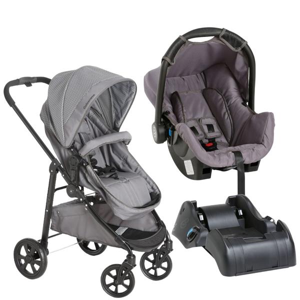 Imagem de Carrinho Olympus Cinza Com Bebê Conforto Cinza e Base