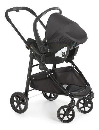 Imagem de Carrinho Olympus preto com bebe conforto Grid BL Base Galzerano 