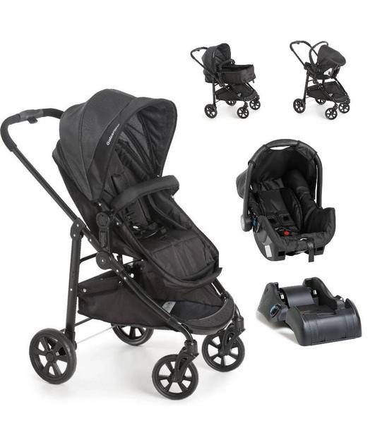 Imagem de Carrinho Olympus preto com bebe conforto Grid BL  e Base Galzerano 