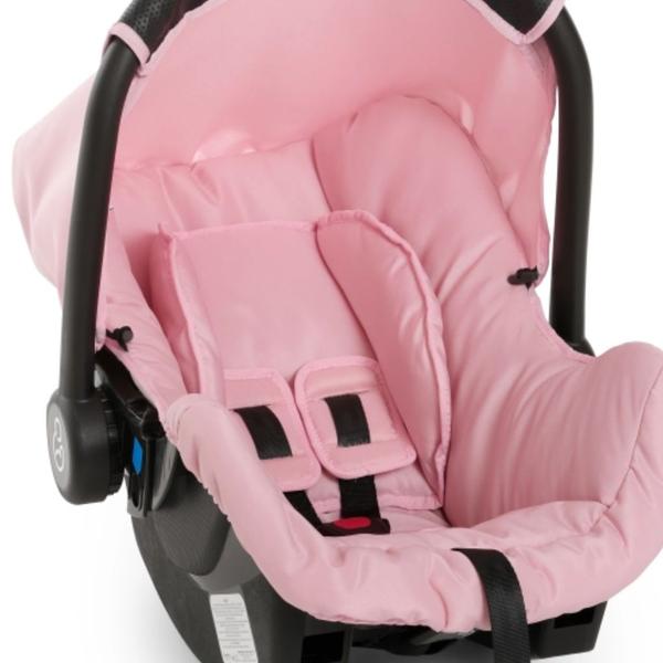 Imagem de Carrinho Olympus Preto com Bebê Conforto Grid Rosa