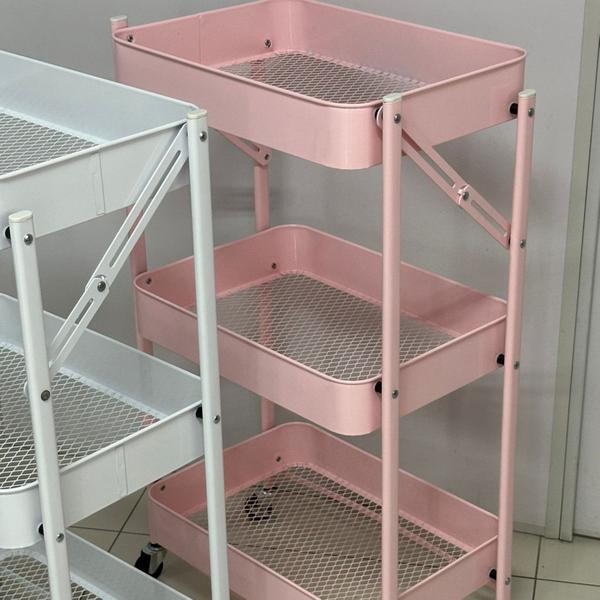 Imagem de Carrinho Organizador Aço Multiuso Rosa 75x44x34cm