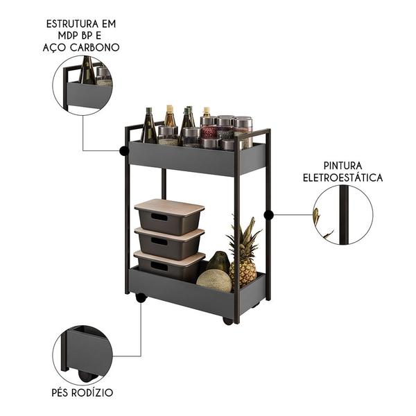Imagem de Carrinho Organizador Fruteira 2 Prateleiras Industrial Sara M24 Grafite/Preto - Mpozenato