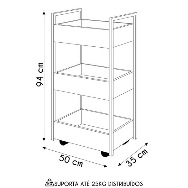 Imagem de Carrinho Organizador Fruteira 3 Prateleiras Industrial Liss M24 Preto/Preto - Mpozenato