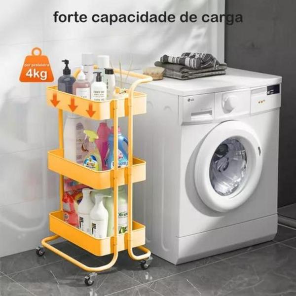 Imagem de Carrinho Organizador Multiuso 3 Prateleiras Fruteira Rodinha Salão Manicure Oficina Cor Amarelo