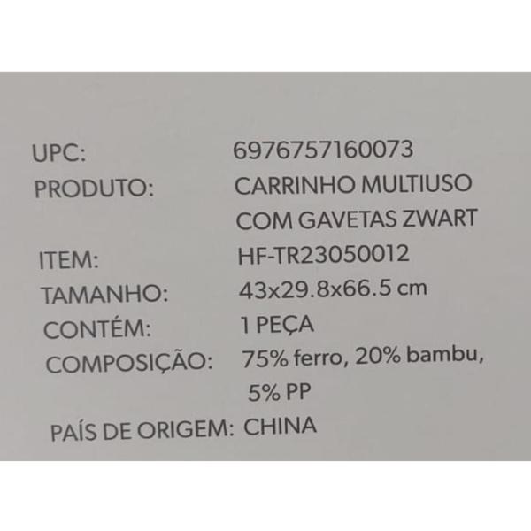 Imagem de Carrinho Organizador Multiuso Com Tampo De Madeira E Rodinha