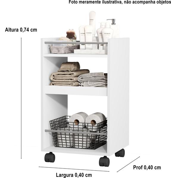 Imagem de Carrinho Organziador de Ambientes Alane Com Rodizio cor Branco - JM Casa dos Móveis