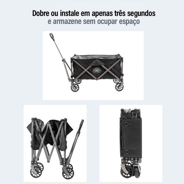 Imagem de Carrinho Para Carga Dobrável Multifuncional 100kg 70L Articulado Para Camping Praia Pesca