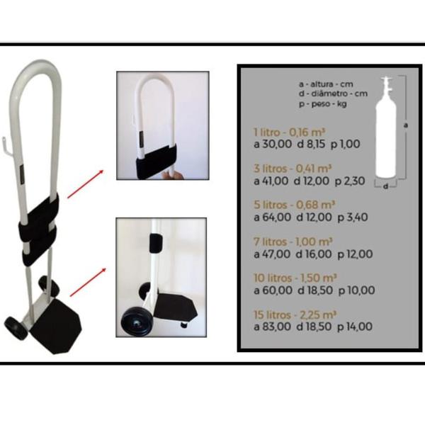 Imagem de Carrinho Para Cilindro Medicinal / Oxigênio 3.0 Litros (0,45m³) / 4.6 L - Vagalumy