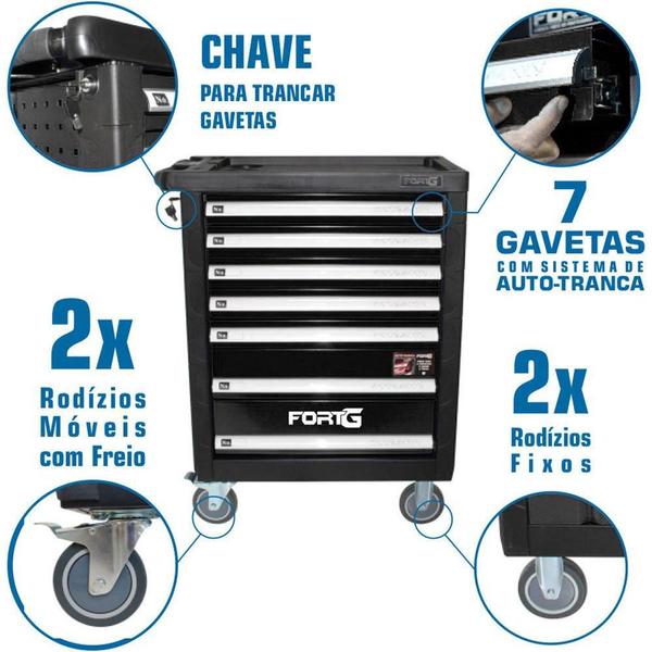 Imagem de Carrinho para Ferramentas Preto com 7 Gavetas 