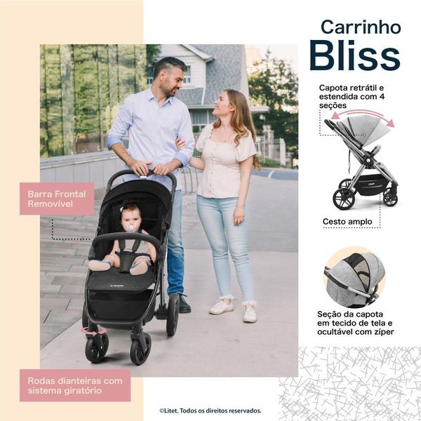 Imagem de Carrinho Passeio Bliss 0-15kgs Preto com Cinza Litet - BB368