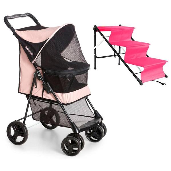 Imagem de Carrinho Pet Lecco Rosa (Até 15Kg) E Escada Rampa One