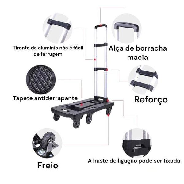 Imagem de Carrinho Plataforma Para Carga Dobrável Até 150kg 7 Rodas Silicone Multiuso