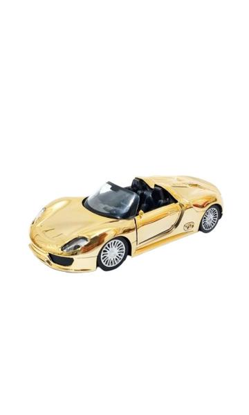 Imagem de Carrinho Porsche Dourada Fricção Carro em Miniatura Colecionador Brinquedo de Menino