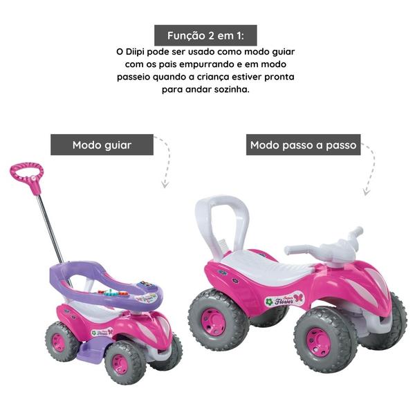 Imagem de Carrinho Quadriciclo Infantil Passeio E Pedal Com Empurrador Menina Super Flower Calesita