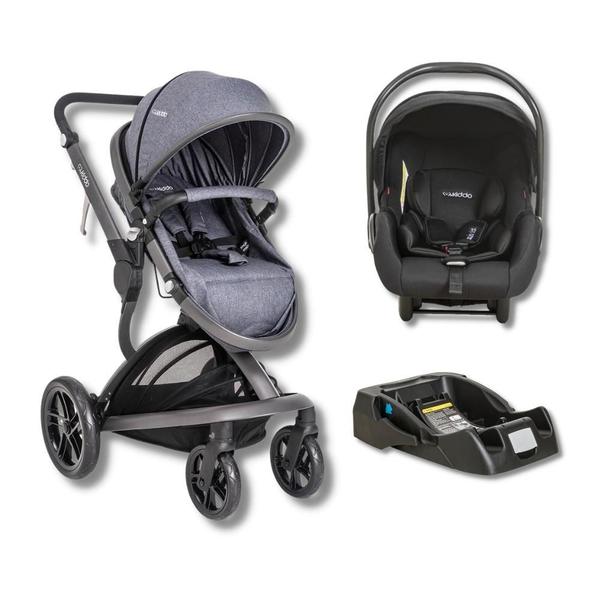 Imagem de Carrinho quantum melange azul + bebe conforto casulo click preto (415q) + base - kiddo