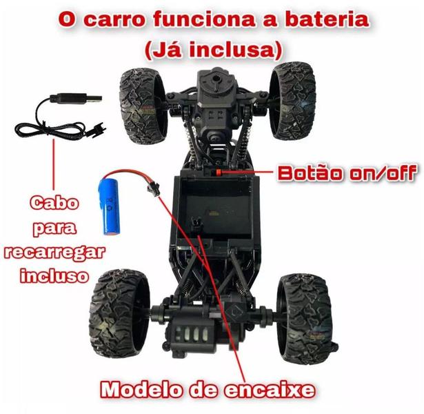 Imagem de Carrinho Recarregável Com Controle Remoto Suspensão Off Road Brinquedo Infantil Big Foot Vermelho Metálico