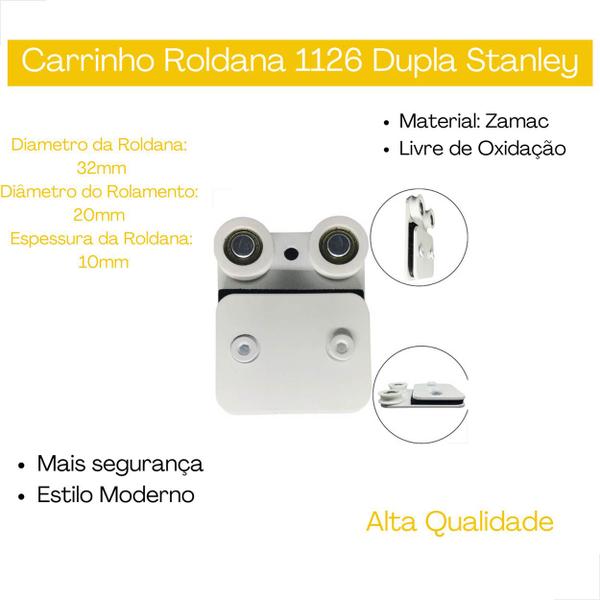 Carrinho Roldana 1126 Dupla stanley Porta De Vidro - Branco - Mettallfleck Imagem de Carrinho Roldana 1126 Dupla stanley Porta De Vidro - Branco