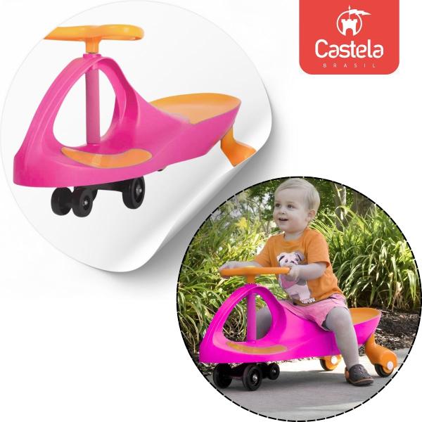 Imagem de Carrinho Rolimã Zig Zag Gira Car Rosa 360 Roda Led Infantil - Castela