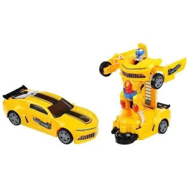 Imagem de Carrinho Super Robots Emite Luz Som Transformers Camaro Amarelo Que Vira Robô,