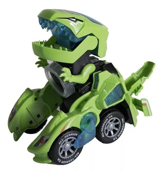 Imagem de Carrinho Transforme Dinossauro Elétronico Anda Músical Verde.