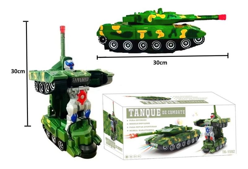 Imagem de Carrinho Transforme Tanque Militar que vira Robô com Luz e Som Bate e Volta