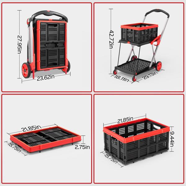 Imagem de Carrinho utilitário TOLRET Carrinho de compras dobrável com capacidade de 90 kg vermelho