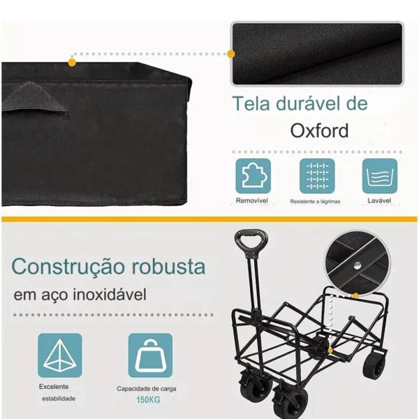 Imagem de Carrinho Utilitario Vagao Roda Carga Caçamba Dobravel Viagem