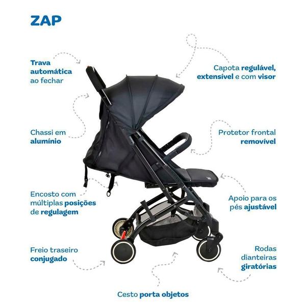 Imagem de Carrinho Zap Black Com Bebê Conforto Touring X Gray E Base