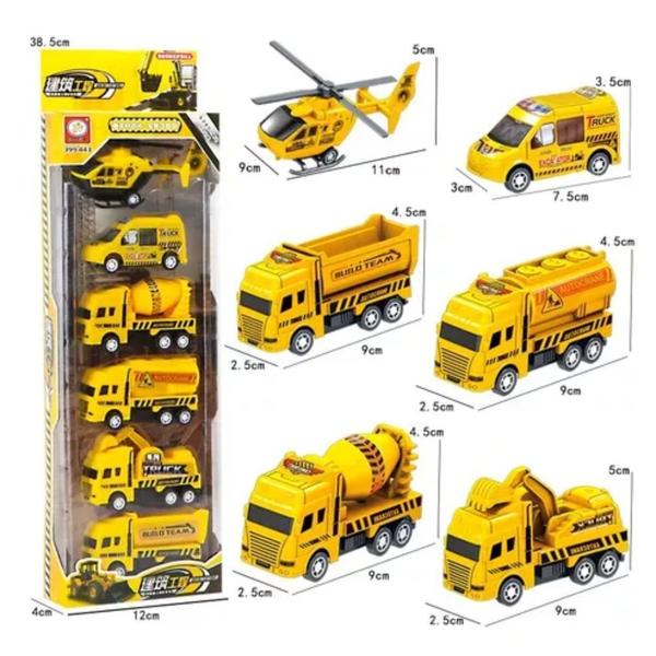 Imagem de Carrinhos Obras de Fricção Miniatura Brinquedo 6 Peças