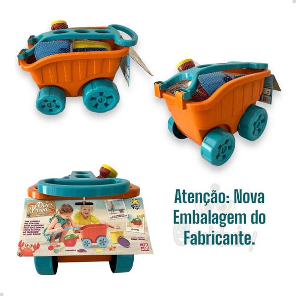 Imagem de Carriola Baldinho De Praia Areia Com 9 Acessórios Diver Toys