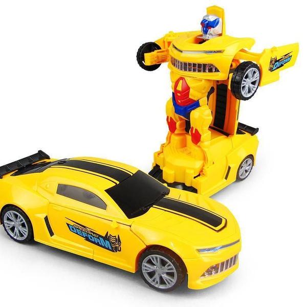 Imagem de Carro A Pilha Vira Robô Emite Som E Luz Brinquedo Amarelo