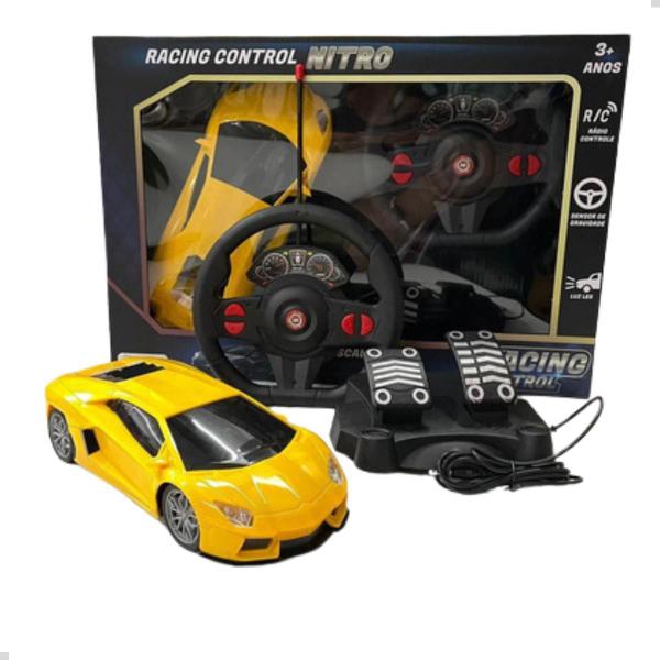 Carro Carrinho Controle Remoto Grande Sem Fio Volante Pedais Luzes - Multilaser / Multikids Imagem de Carro Carrinho Controle Remoto Grande Sem Fio Volante Pedais Luzes