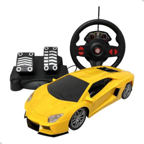 Carro Carrinho Controle Remoto Grande Sem Fio Volante Pedais Luzes - Multilaser / Multikids Imagem de Carro Carrinho Controle Remoto Grande Sem Fio Volante Pedais Luzes