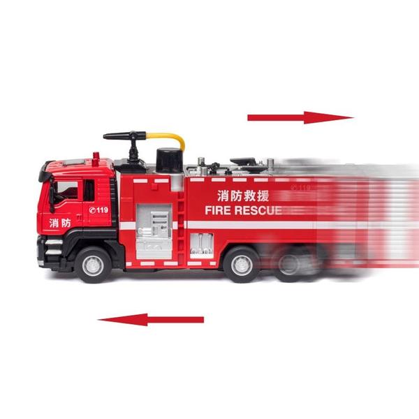 Imagem de Carro de bombeiros fundido sob pressão modelo 1/50 em liga metálica com spray de água