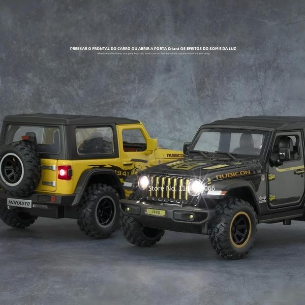 Imagem de Carro de Brinquedo Off-Road 1:32 - Modelo Jeep Wrangler Rubicon 1941 com Som e Luz