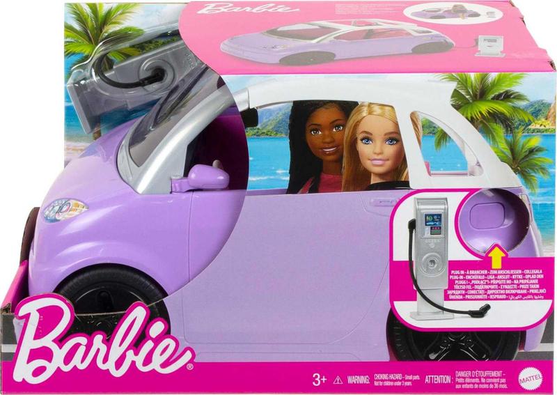 Imagem de Carro de brinquedo, veículo elétrico Barbie com estação de carregamento, roxo