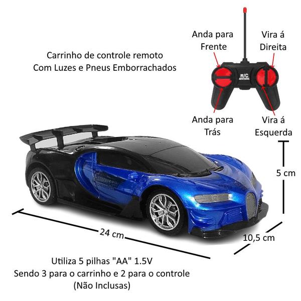 Imagem de Carro de Controle com 5 Funções Esportivo Carrinho Infantil Super Bugatti Azul