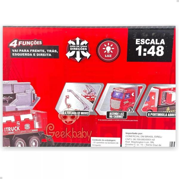 Imagem de Carro De Controle Remoto Caminhão Bombeiro 1:48 Escada Luz