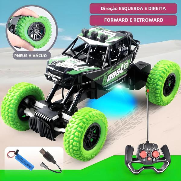 Imagem de Carro de Controle Remoto Off-Road com Luzes Piscantes Coloridas e Rodas de Borracha