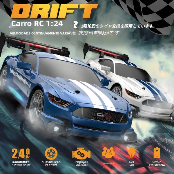 Imagem de Carro de Corrida RC Mustang 4WD 1:24 - Alta Velocidade e Drift para Meninos