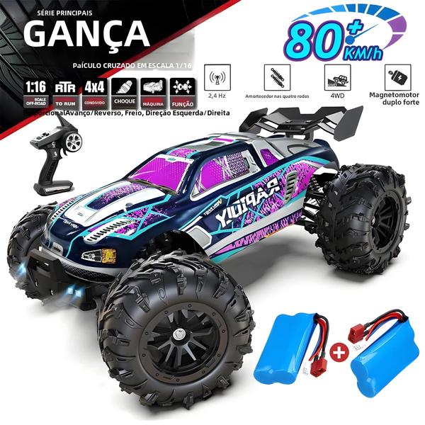 Imagem de Carro De Deriva RC Sem Escova De Alta Velocidade 1:16 80 Km / H 4WD LED Luzes Caminhão Monstro