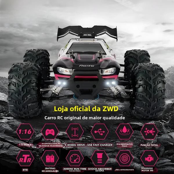 Imagem de Carro De Deriva RC Sem Escova De Alta Velocidade 1:16 80 Km / H 4WD LED Luzes Caminhão Monstro